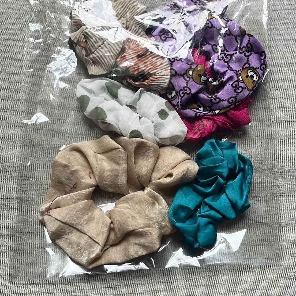 6 Piece Multicolored Assorted Scrunchies Hair Ties Silky NWT NEW